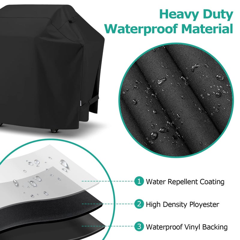 SunPatio Barbecue Grill Cover 65 Inch, Outdoor Heavy Duty Waterproof Charcoal Gas Grill Cover, Fade Resistant, All Weather Protection Compatible for Weber Charbroil Nexgrill and More, Black - Image 3